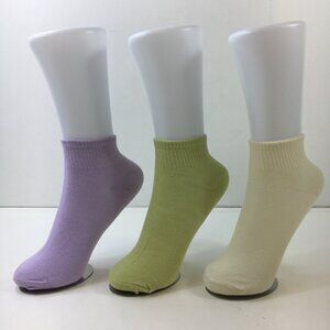 Womens Ankle Socks 3 Pack Ribbed Cuffs Purple Green Cream